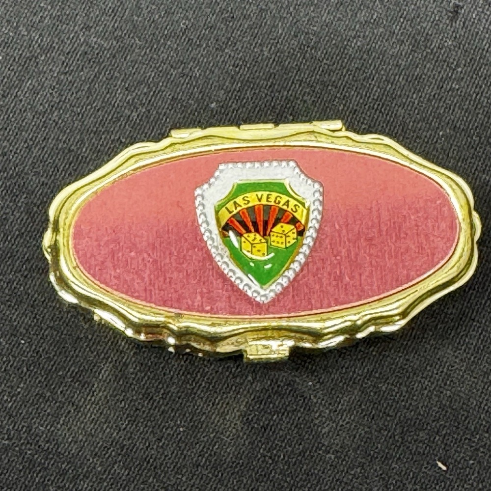 Vintage Gold &‎ Pink Vegas Pill Box Small Trinket Holder